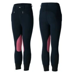 Horze Kids' Knitted Breeches W/Deawoo Leather Kneepatch - Dark Blue/Pink