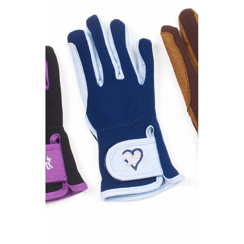 Ovation Kids' Hearts & Horses Gloves - Sky Blue/Navy Trim - Image 2