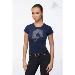 Cavalliera Women's Jumping Star Short Sleeve Tee Shirt - Navy Blue