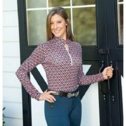 FITS Women's Ayra Winter Long Sleeve Shirt - Red/Navy Quatrefoil