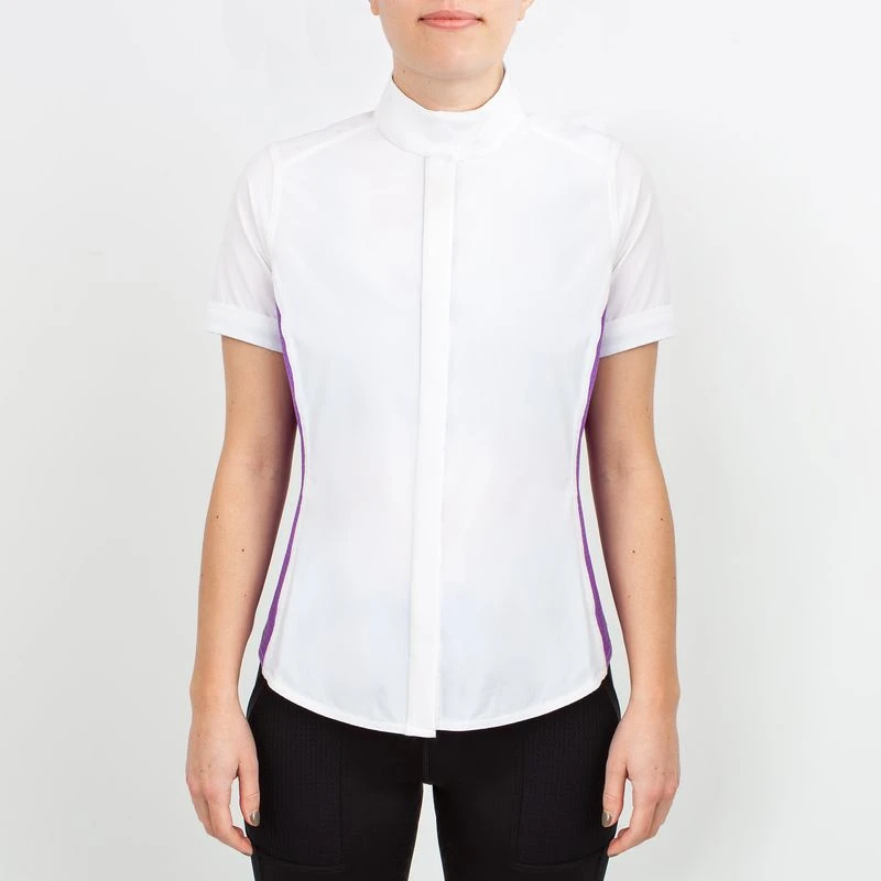 Irideon Women's Athena Short Sleeve Show Shirt - Bright White/Purple Hibiscus