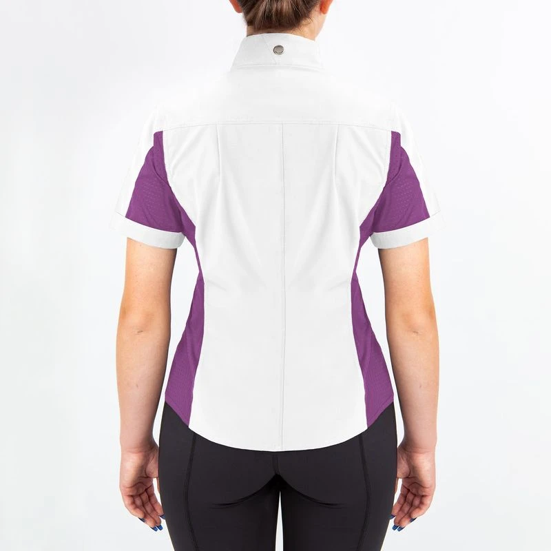 Irideon Women's Athena Short Sleeve Show Shirt - Bright White/Purple Hibiscus - Image 2