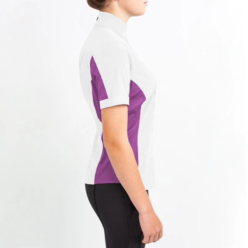 Irideon Women's Athena Short Sleeve Show Shirt - Bright White/Purple Hibiscus - Image 3