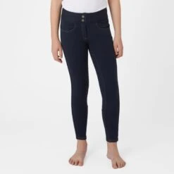 Horze Kids' Marlee Pull-on Full Seat Tights W/Contrast Stitching - Dress Dark Blue