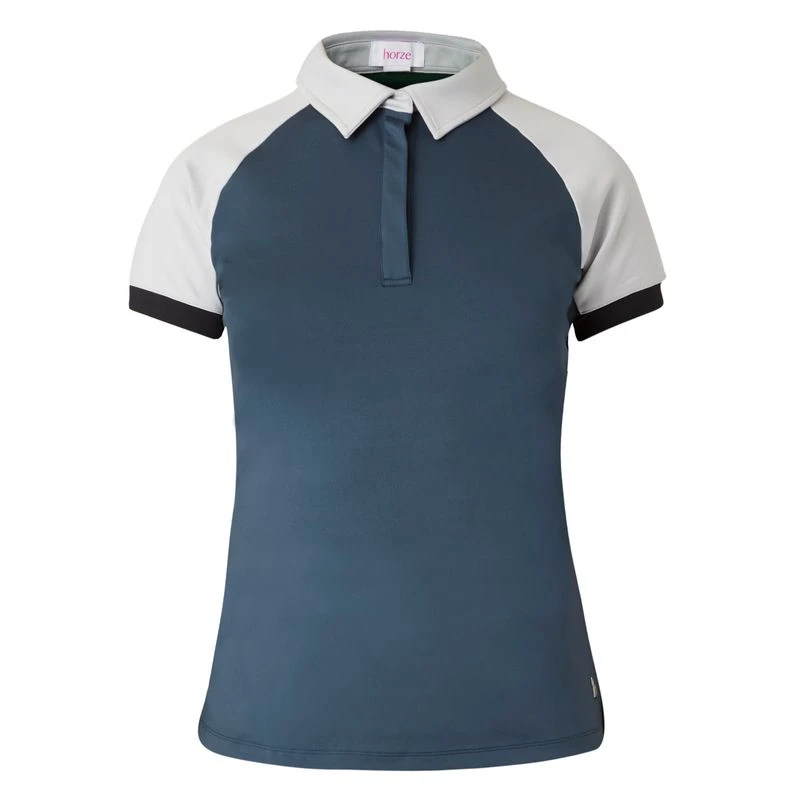 Horze Women's Laura Ventilated Polo Training Shirt - Obscure Night Blue/ Pebble Grey