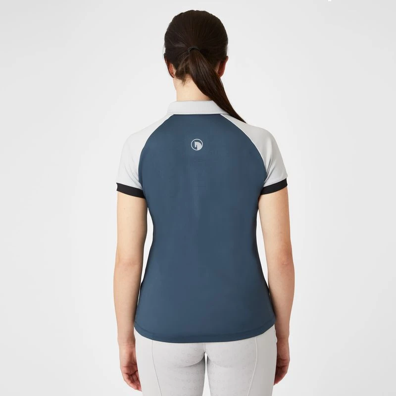 Horze Women's Laura Ventilated Polo Training Shirt - Obscure Night Blue/ Pebble Grey - Image 3