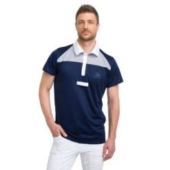 Cavalliera Men's Mosaic Short Sleeve Show Shirt - Navy Blue/Grey/White