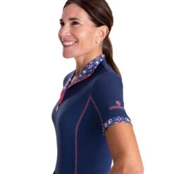 Romfh Women's Chill Factor Short Sleeve Sun Shirt - Navy/Lilly Bits Juicy Pink