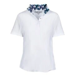 Ovation Kids' Ellie Quarter Snap Short Sleeve Show Shirt - White/Blue Whims Horses