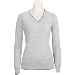 RJ Classics Women's Natalie V-Neck Sweater - Light Grey Heather