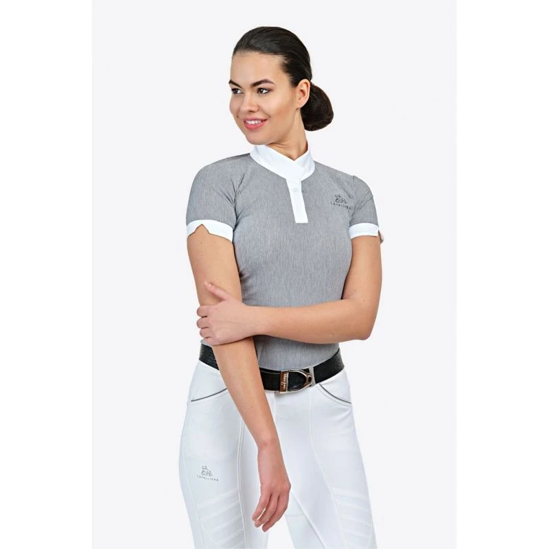 Cavalliera Women's Universe Short Sleeve Show Shirt - White/Black Microstripe - Image 2