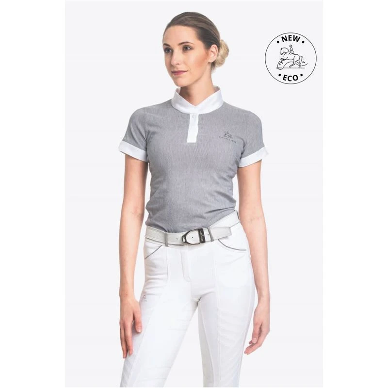 Cavalliera Women's Universe Short Sleeve Show Shirt - White/Black Microstripe - Image 3
